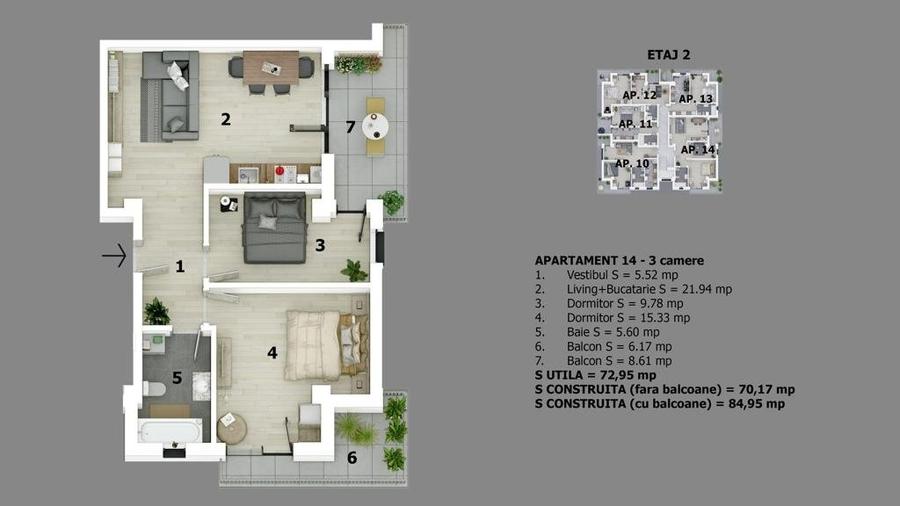 Apartament 3 camere | zona Maramures | Parc Unirii | Finalizat | Comision 0 - 13