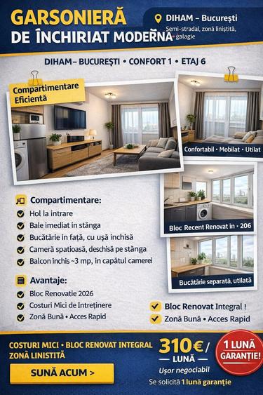 Garsoniera moderna 37mp bloc renovat 2026 utilata mobilata balcon - 1