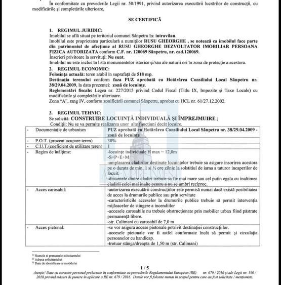 Teren intravilan, cu PUZ, de 518 mp - zona Sanpetru/Primăverii - 2