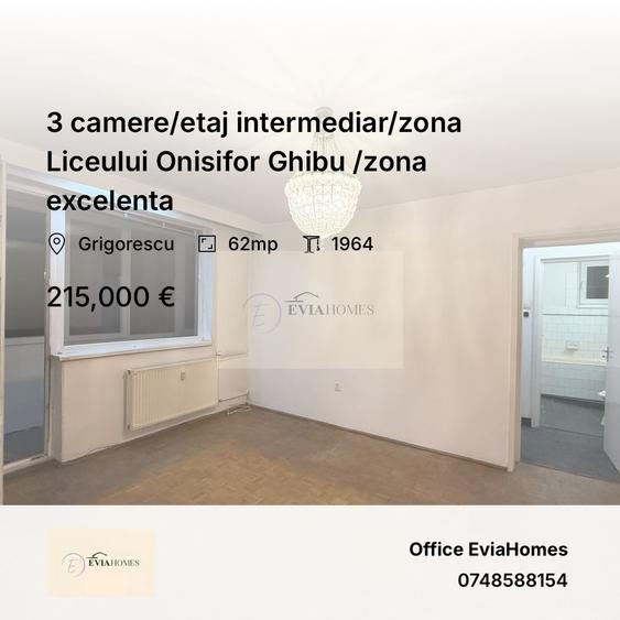 3 camere/etaj intermediar/zona Liceului Onisifor Ghibu /zona excelenta - 1