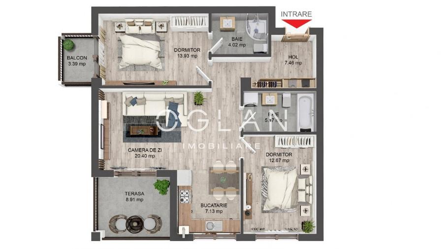 Apartament 3 camere, 2 bai,loc de parcare si boxa de depozitare  0% Comision - 8