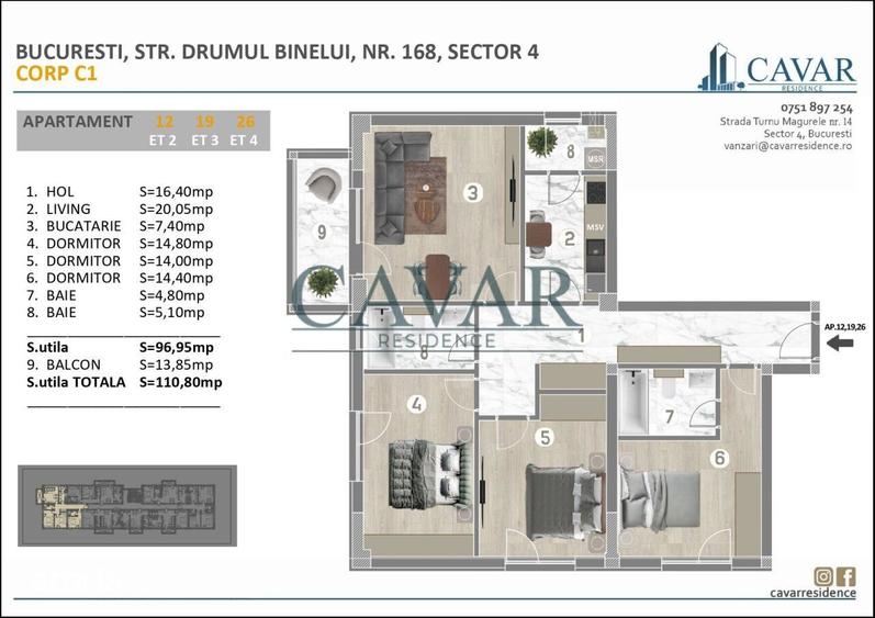 Apartament cu 4 camere în Brâncoveanu