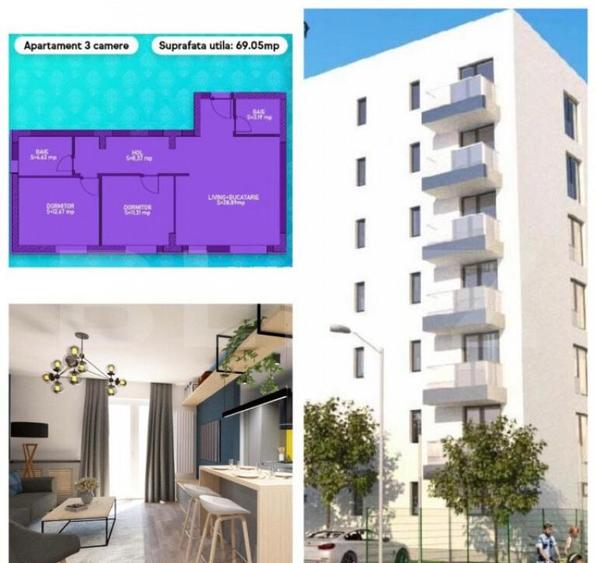 Apartament 3 camere, 69 mp utili, Asamblu rezidential zona C Apartament 3 camere, 69 mp utili, Asamblu rezidential zona C
