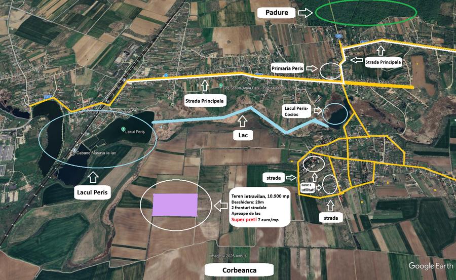 Proprietar - Teren Peris - 10.900 MP - 7 euro/mp - 2 Fronturi Stradale - 1