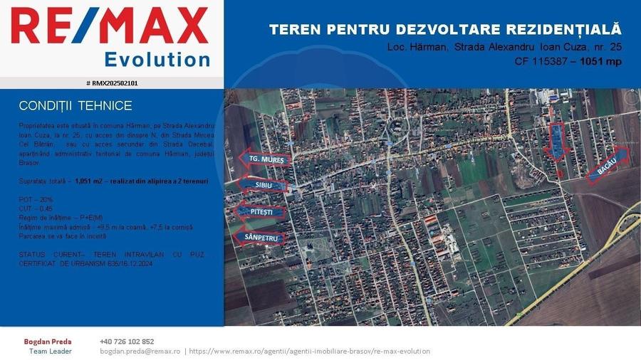 COMISION 0%  Teren 1,051mp/ Intravilan/Hărman - 6