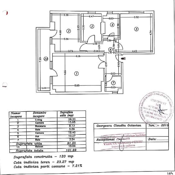 Apartament cu 3 camere decomandat în P-ța Victoriei