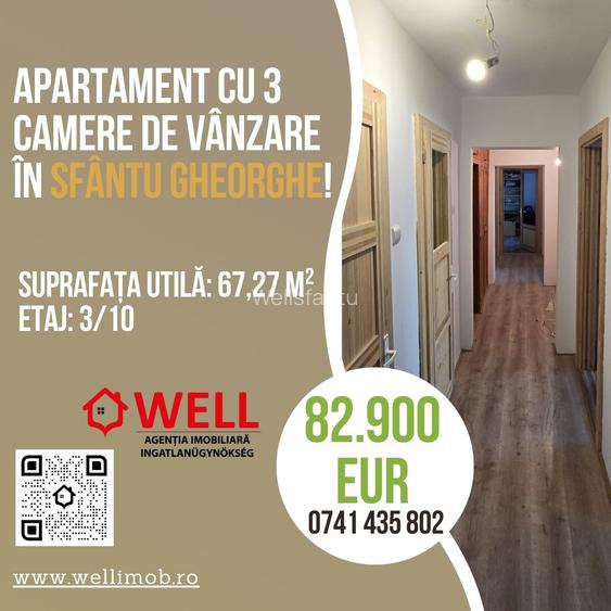 Apartament cu 3 camere de vânzare în Sfântu Gheorghe, pe strada Aleea Hărniciei!