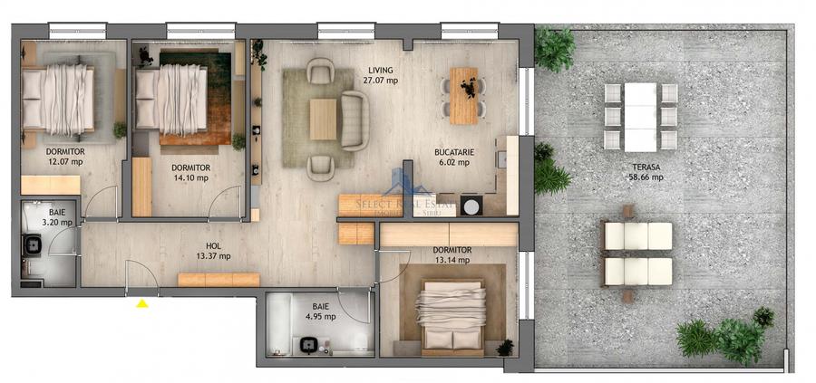 Penthouse cu 4 camere decomandat în Șelimbăr