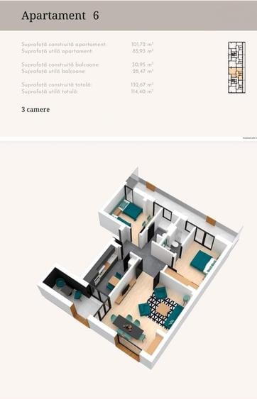 Apartament cu 3 camere decomandat, mobilat în Băneasa