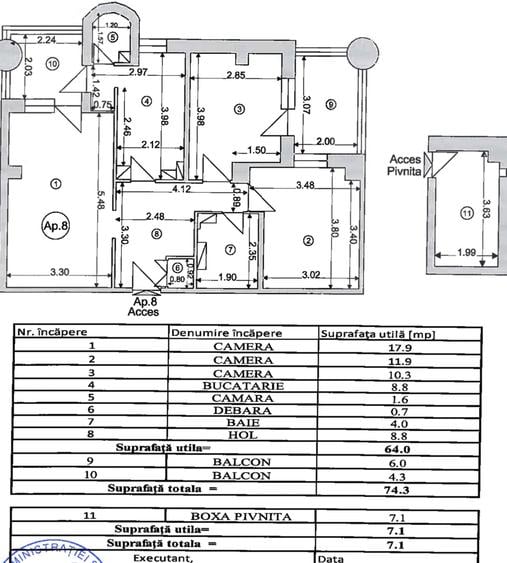 Apartament cu 3 camere decomandat în Centrul Civic
