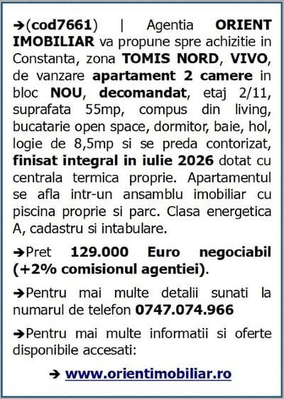 Apartament cu 2 camere decomandat în Tomis Nord