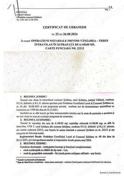 Teren de 6128 mp, în Șoldanu