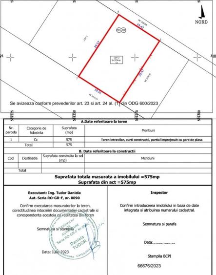 Teren Construcții intravilan de 575 mp, în Berceni