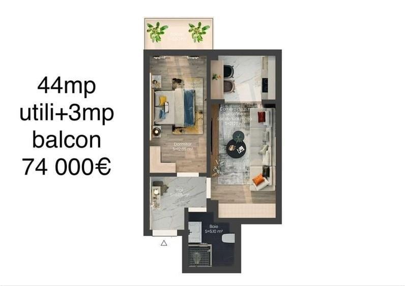 Apartament cu 2 camere în Valea Lupului