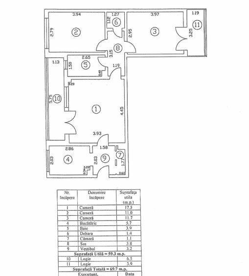 Apartament cu 3 camere semidecomandat în Dristor