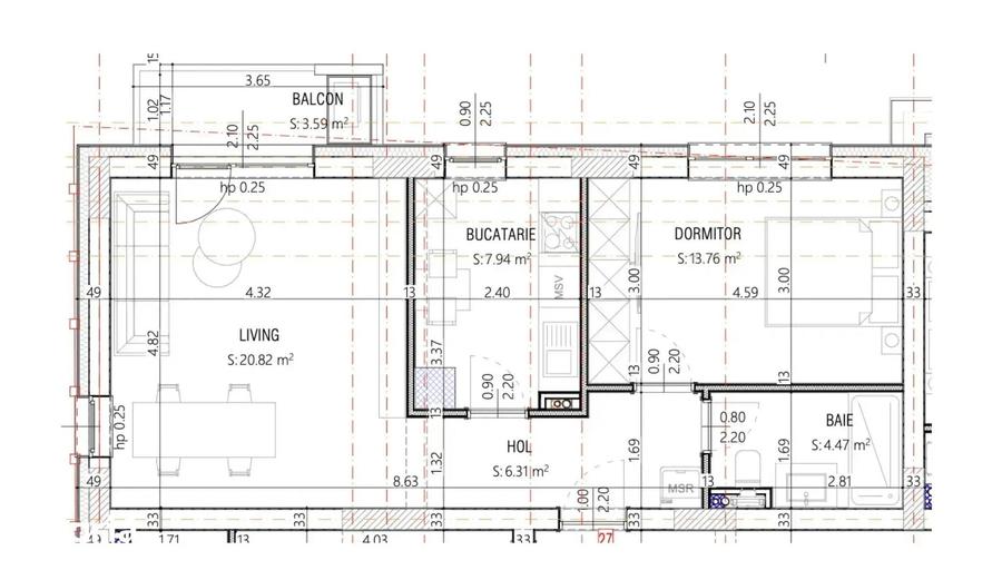 Apartament cu 2 camere semidecomandat în Tunari