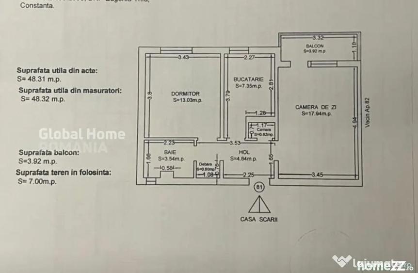 Apartament cu 2 camere decomandat în Tomis Nord
