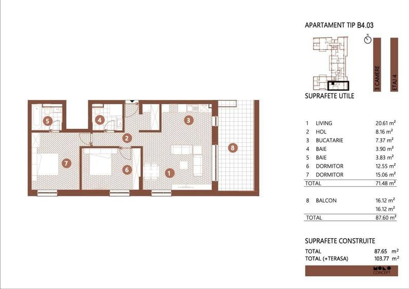 Apartament cu 3 camere în Barbu Văcărescu