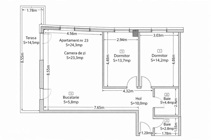 Apartament 3 camere - 74 mp - 2 Parcari - AZORIA Frunzisului - 7