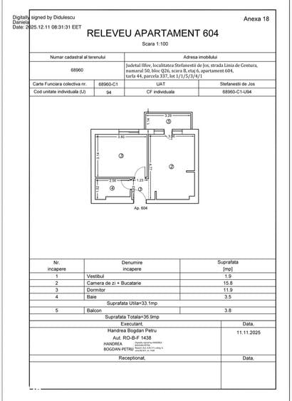 Apartament cu 2 camere în Ștefăneștii de Jos