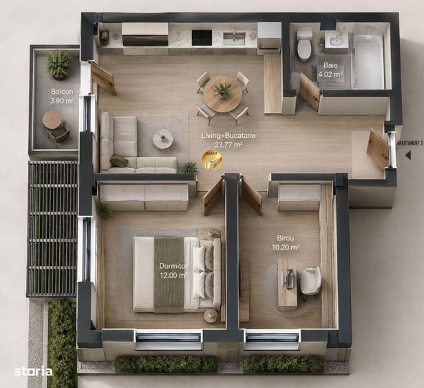 Apartament cu 3 camere în Central