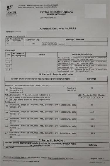 Teren Construcții intravilan de 1353 mp, în Chiscani