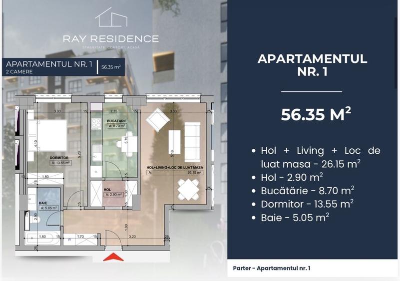 Apartament cu 2 camere decomandat în Cornitoiu