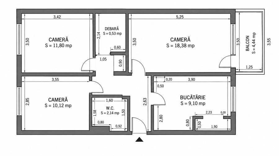 Apartament cu 3 camere decomandate, 68,[, finisat, mobilat si utilat, cu 2 bai in Plopilor - 1