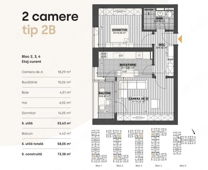 Apartament cu 2 camere decomandat în Jiului
