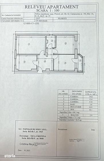 Apartament cu 3 camere decomandat în Cantacuzino