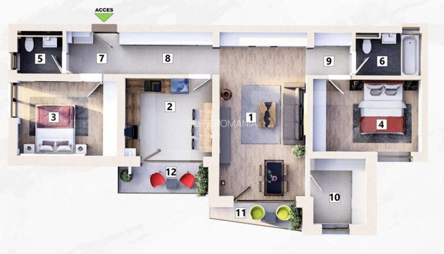 Apartament de 3 camere 2 bai, 2 balcoane, Loc de parcare Inclus/tva inclus