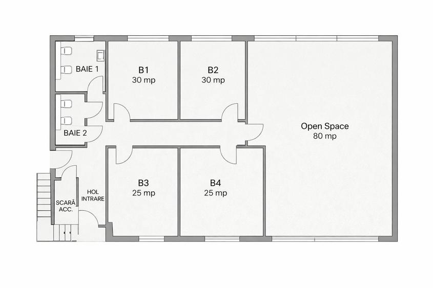 Spațiu birou 25 mp | Compartimentat | Open space + birouri - 1