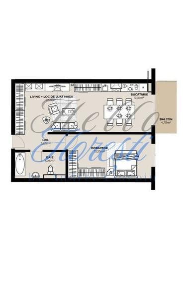 Apartament 2 camere , 48 MP, Ansamblu in constructie, zona Bulgaria, C - 1