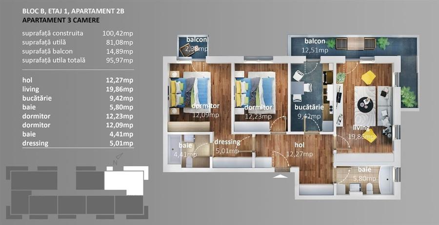 Ap 3 camere 96 mp utili, EXPRESS Residence, BLOC NOU, str Cotesti - 9