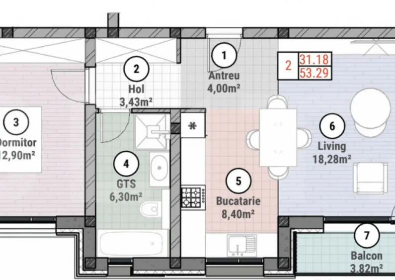 Apartament cu 2 camere 62 mp utili - 1