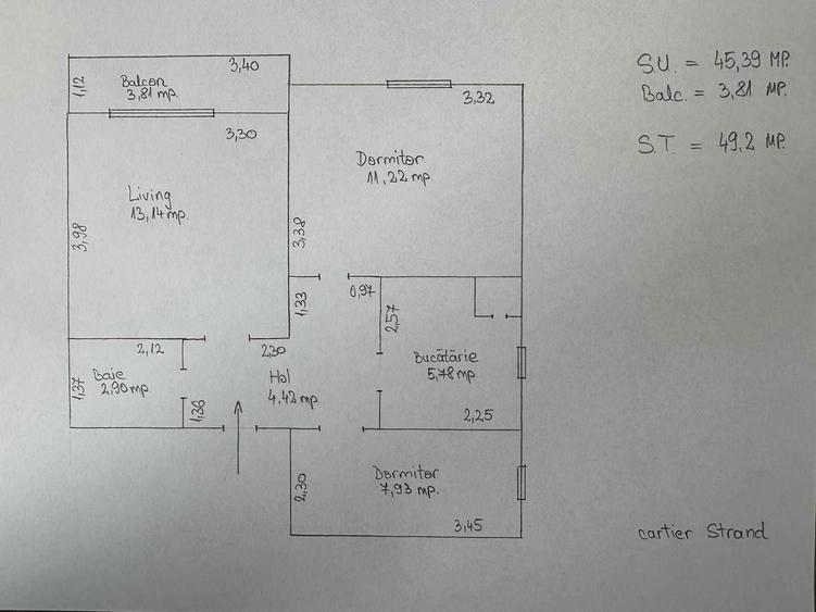 Vand apartament 3 camere - decomandat - etaj 2 - Strand - 7