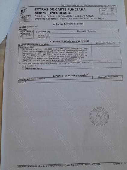 Teren de 3073 mp, în Zigoneni