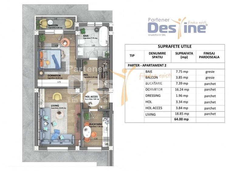 Apartamente noi Visan, COMISION 0%, predare mai 2026, pret 1.350 € + TVA - 6