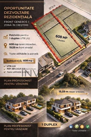 Teren cu Puz aprobat! 608 mp front 17.53 m pretabil pentru duplex! - 1