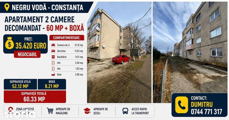 Negru Voda, Apartament cu doua camere decomandat - 60 mp + BOXA - 3