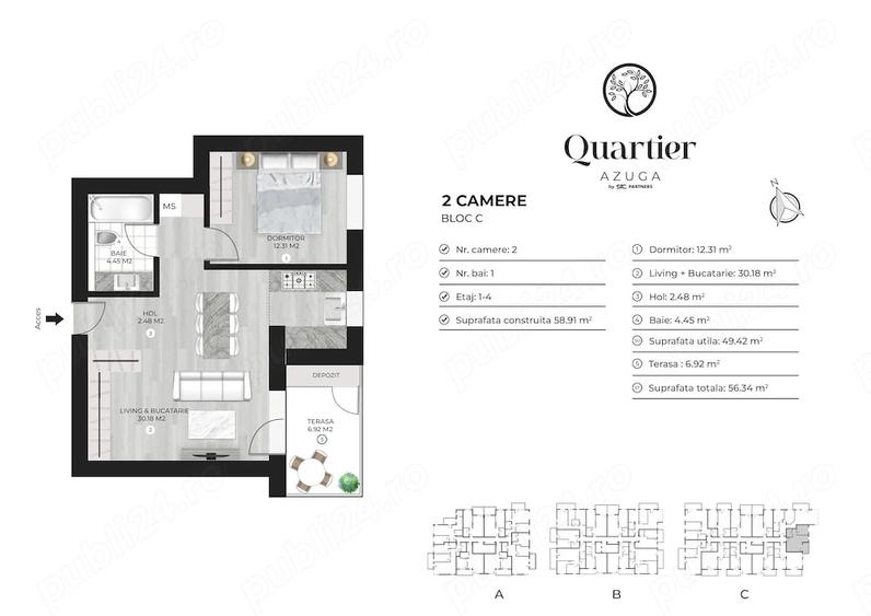 Apartament cu 2 camere semidecomandat în Colentina