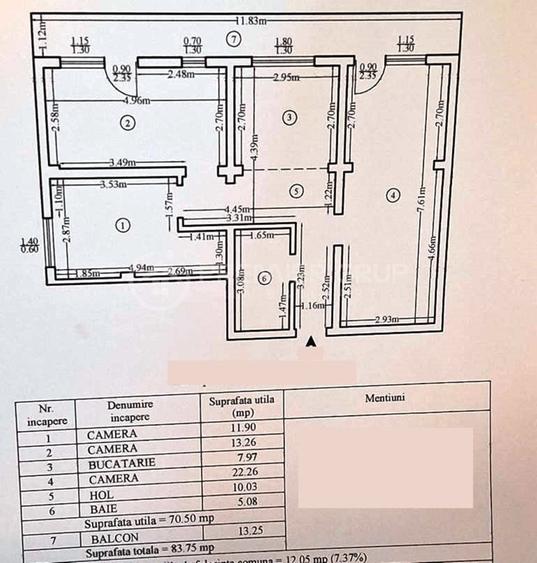 Apartament cu 3 camere în Canta