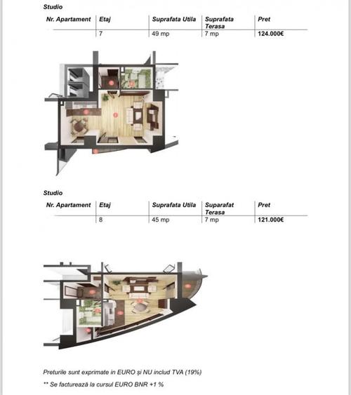 Apartamente tip studio, 45-53mp, etaje intermediare, West City Tower