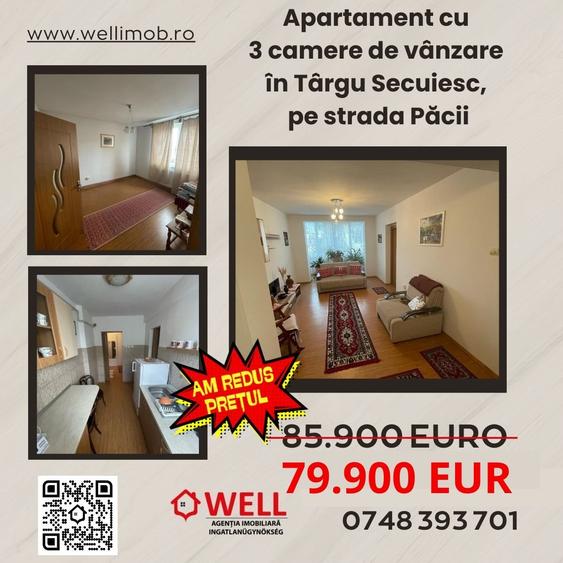 Apartament cu 3 camere de vânzare în Târgu Secuiesc, pe strada Păcii! - 1