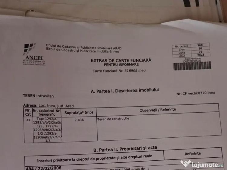 Vand teren intravilan orasul Ineu jud. Arad, 7836 mp, fs 30ml. Toate utilitatile. - 4