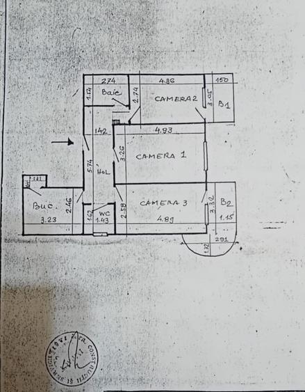 3 camere -Centru Gara- 77mp - etaj 1- liber - 160.000 euro - 2
