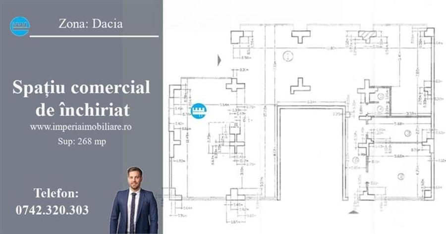 Inchiriez spatiu comercial, supr 268mp, Zona Dacia
