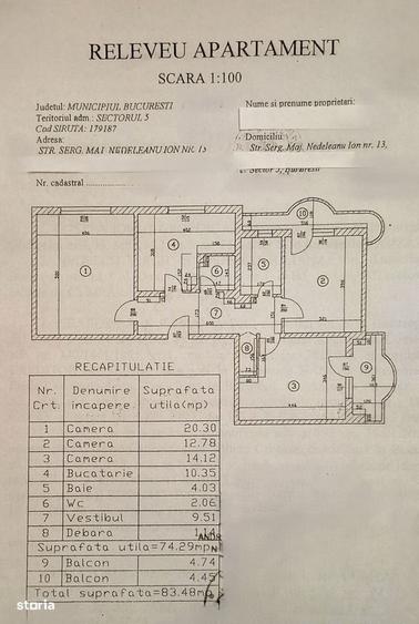 Apartament cu 3 camere decomandat în 13 Septembrie