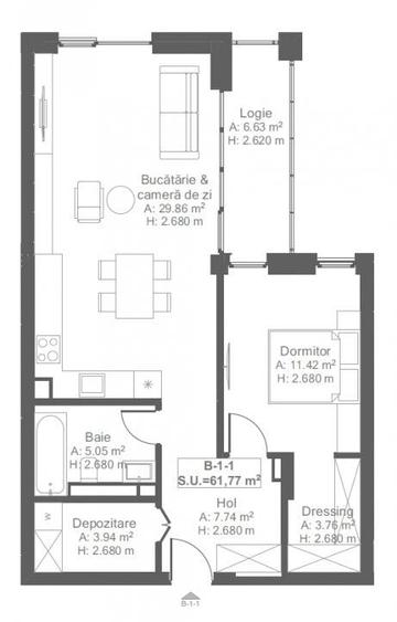 Apartament cu 2 camere în Cetății