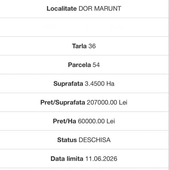 Teren de 44000 mp, în Dor Mărunt